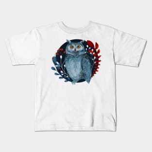 Nordic Folk Art Owl, Woodland Animals Folk Art Kids T-Shirt